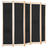 5-Panel Room Divider Black 200x170x4 cm Fabric - Side View