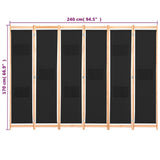 6-Panel Room Divider Black 240x170x4 cm Fabric - Low Angle