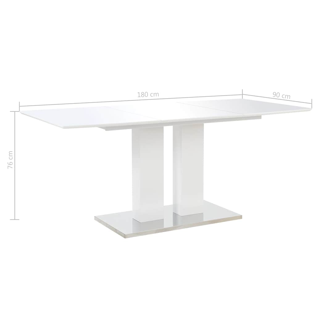 Dining Table High Gloss White 180x90x76 cm MDF