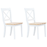 Dining Chairs 2 pcs White and Light Wood Solid Rubber Wood