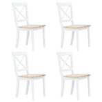 Dining Chairs 4 pcs White and Light Wood Solid Rubber Wood