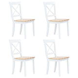 Dining Chairs 4 pcs White and Light Wood Solid Rubber Wood