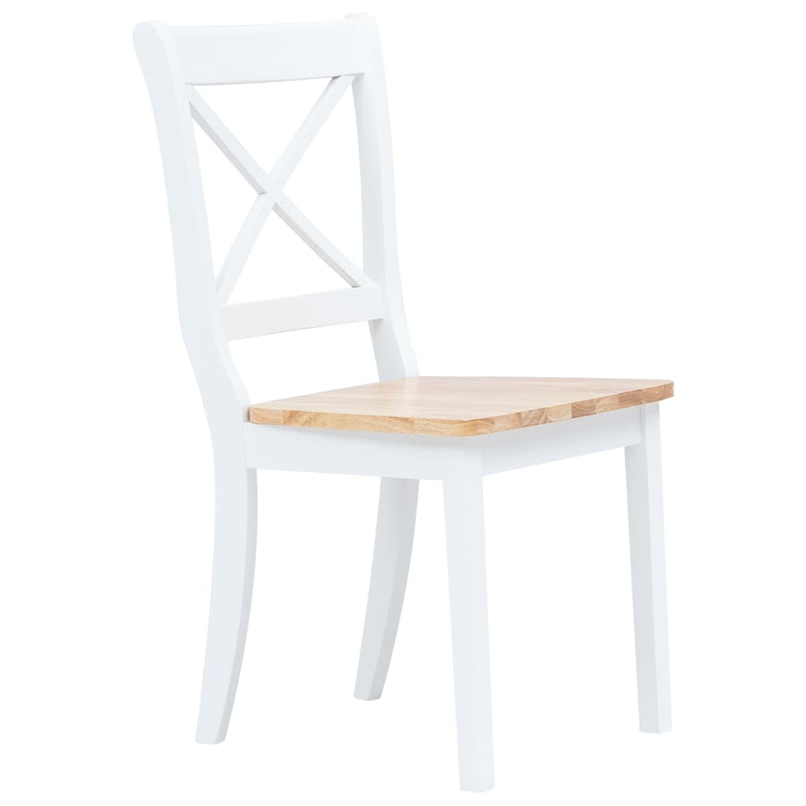 Dining Chairs 4 pcs White and Light Wood Solid Rubber Wood