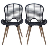 Dining Chairs 6 pcs Black Natural Rattan - Front View