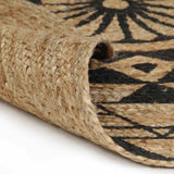 Handmade Rug Jute with Black Print 150 cm - Front View
