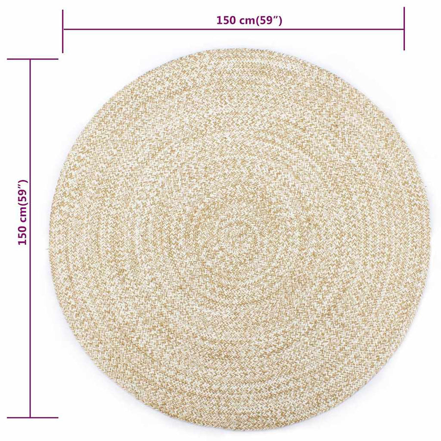 Handmade Rug Jute White and Natural 150 cm