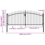 Double Door Fence Gate with Spear Top 300x150 cm - Rear View
