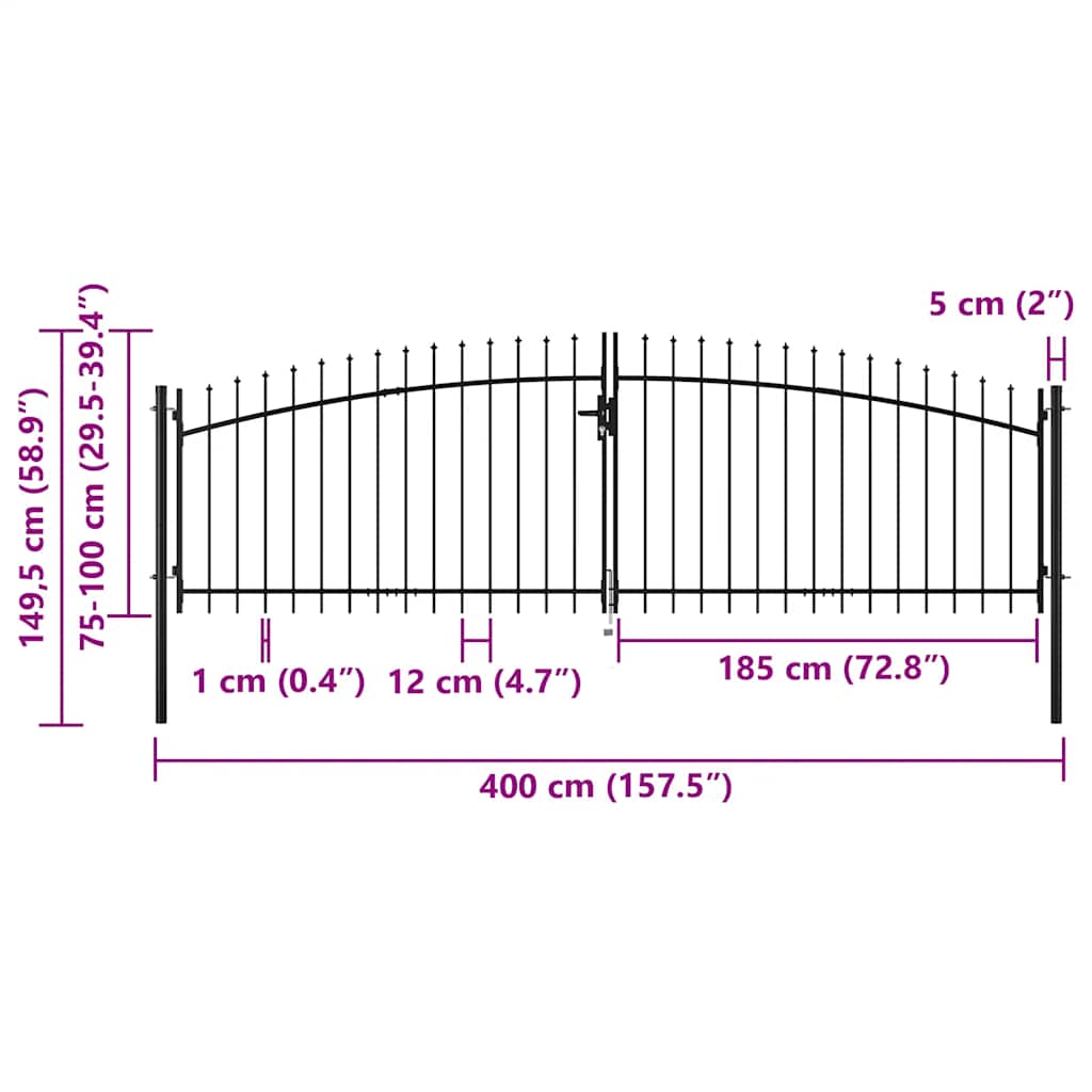Double Door Fence Gate Woerden with Spear Top 400x149.5 cm