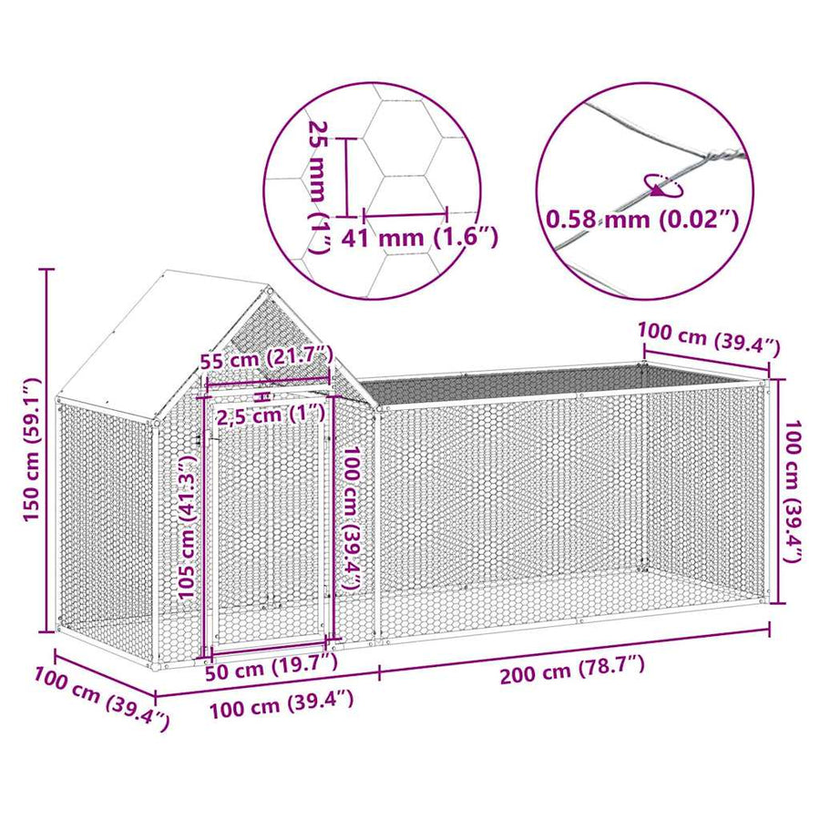 Chicken Coop 3x1x1.5 m Galvanised Steel