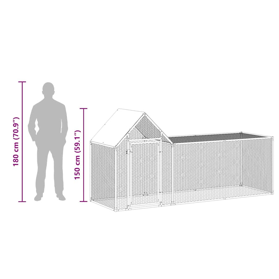 Chicken Coop 3x1x1.5 m Galvanised Steel