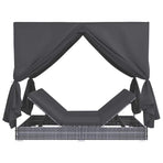 Outdoor Lounge Bed with Curtains Poly Rattan Grey