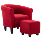2 Piece Armchair and Stool Set Wine Red Fabric - Front View