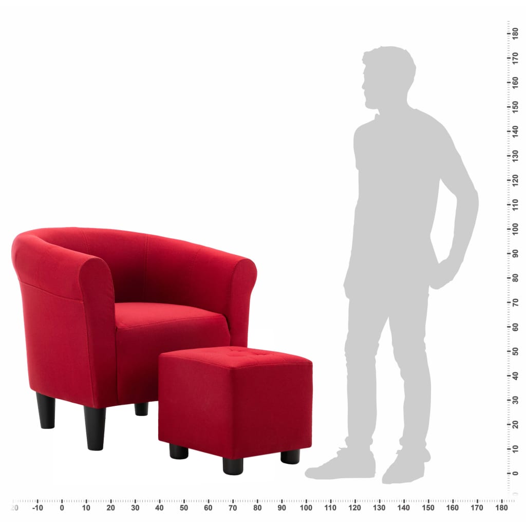 2 Piece Armchair and Stool Set Wine Red Fabric