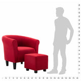 2 Piece Armchair and Stool Set Wine Red Fabric - Extra Image