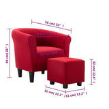 2 Piece Armchair and Stool Set Wine Red Fabric