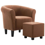 2 Piece Armchair and Stool Set Brown Fabric - Front View