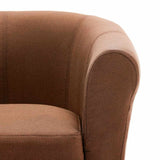 2 Piece Armchair and Stool Set Brown Fabric