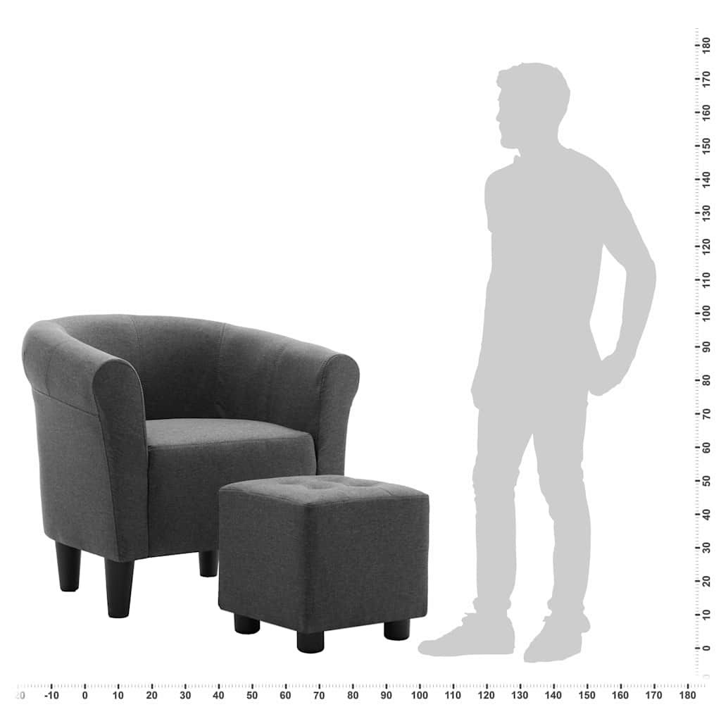 2 Piece Armchair and Stool Set Dark Grey Fabric