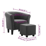 2 Piece Armchair and Stool Set Dark Grey Fabric