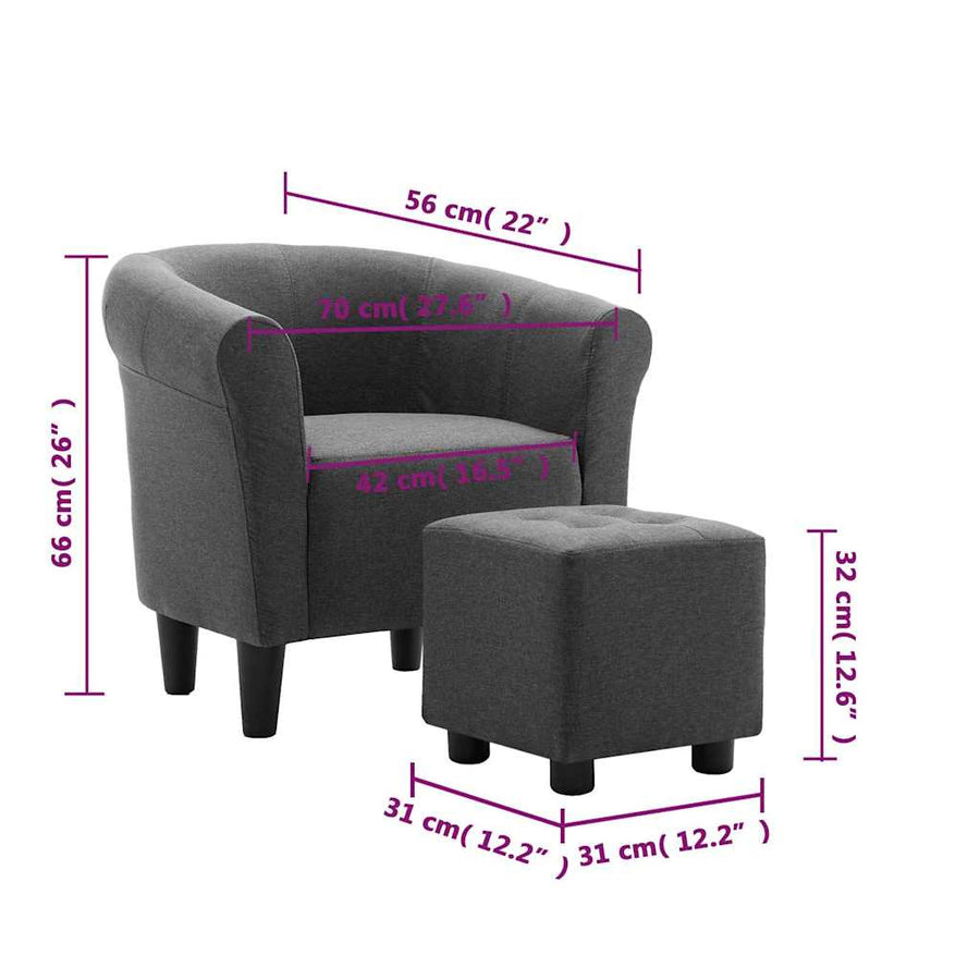 2 Piece Armchair and Stool Set Dark Grey Fabric