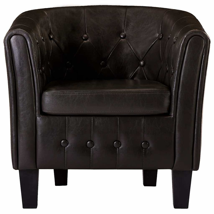 Tub Chair Brown Faux Leather