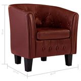 Tub Chair Wine Red Faux Leather - Low Angle