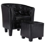 Tub Chair with Footstool Black Faux Leather - Front View