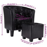 Tub Chair with Footstool Black Faux Leather - Low Angle