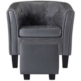 Tub Chair with Footstool Grey Faux Leather - Side View