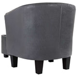 Tub Chair with Footstool Grey Faux Leather - 45-Degree Angle