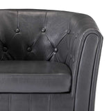 Tub Chair with Footstool Grey Faux Leather - Close-Up Angle