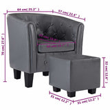 Tub Chair with Footstool Grey Faux Leather - Extra Image