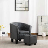 Tub Chair with Footstool Grey Faux Leather