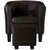 Tub Chair with Footstool Brown Faux Leather - Side View