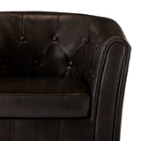 Tub Chair with Footstool Brown Faux Leather - Close-Up Angle