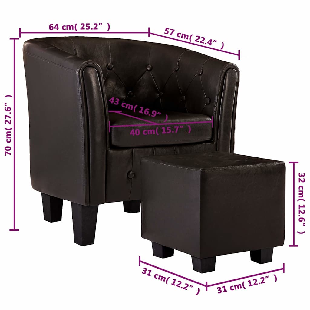 Tub Chair with Footstool Brown Faux Leather