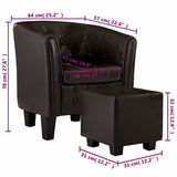 Tub Chair with Footstool Brown Faux Leather
