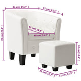 Tub Chair with Footstool White Faux Leather - Low Angle