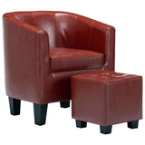 Tub Chair with Footstool Wine Red Faux Leather