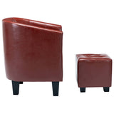 Tub Chair with Footstool Wine Red Faux Leather