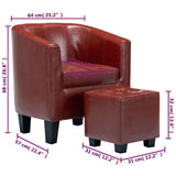 Tub Chair with Footstool Wine Red Faux Leather - Low Angle