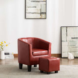 Tub Chair with Footstool Wine Red Faux Leather