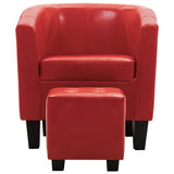Tub Chair with Footstool Red Faux Leather
