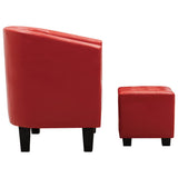 Tub Chair with Footstool Red Faux Leather