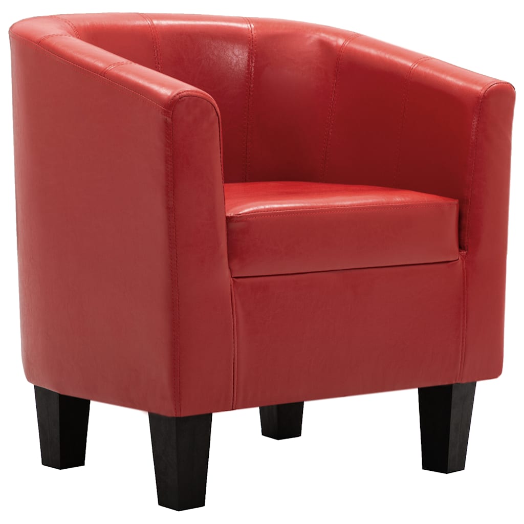 Tub Chair with Footstool Red Faux Leather