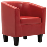 Tub Chair with Footstool Red Faux Leather