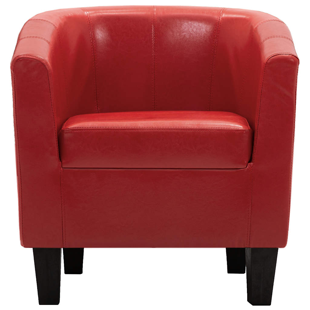 Tub Chair with Footstool Red Faux Leather