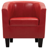 Tub Chair with Footstool Red Faux Leather