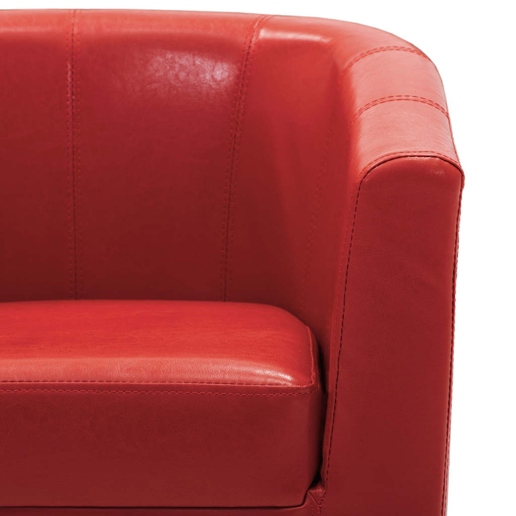 Tub Chair with Footstool Red Faux Leather