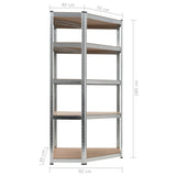 5-Layer Corner Shelf Silver Steel&Engineered Wood - Low Angle